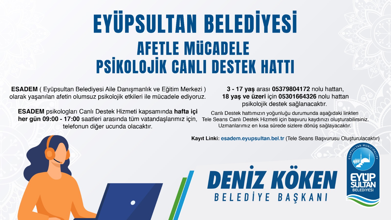 ESADEM Afetle Mücadele Psikolojik Canlı Destek Hattı başlattı ESADEM Afetle Mücadele Psikolojik Canlı Destek Hattı başlattı