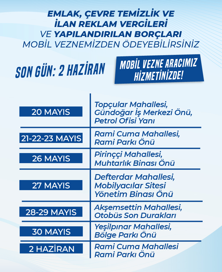 Mobil Vezne Aracımız Hizmetinizde!