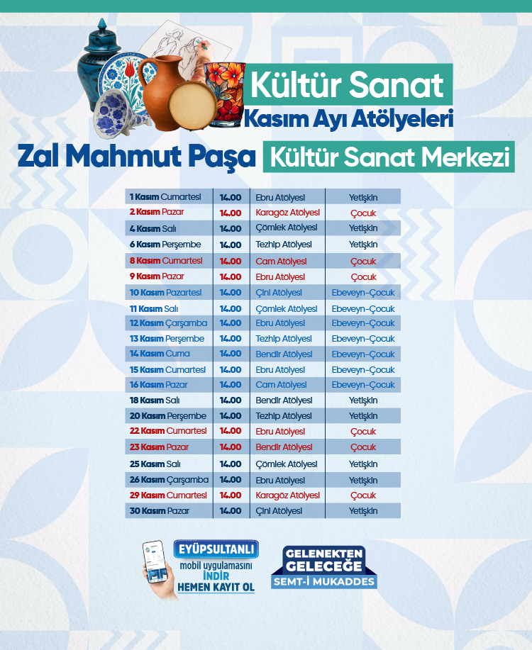 Kültür Sanat Kasım Ayı Atölyeleri Kültür Sanat Kasım Ayı Atölyeleri